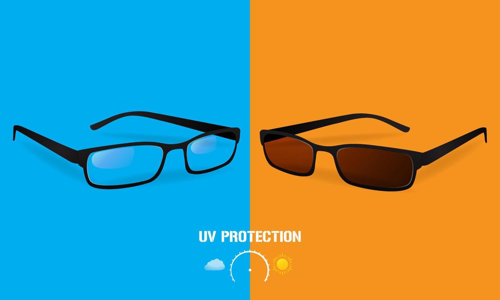 lunettes avec couleur de lentilles photochromiques en fonction du type d'illustration vectorielle d'éclairage. vecteur