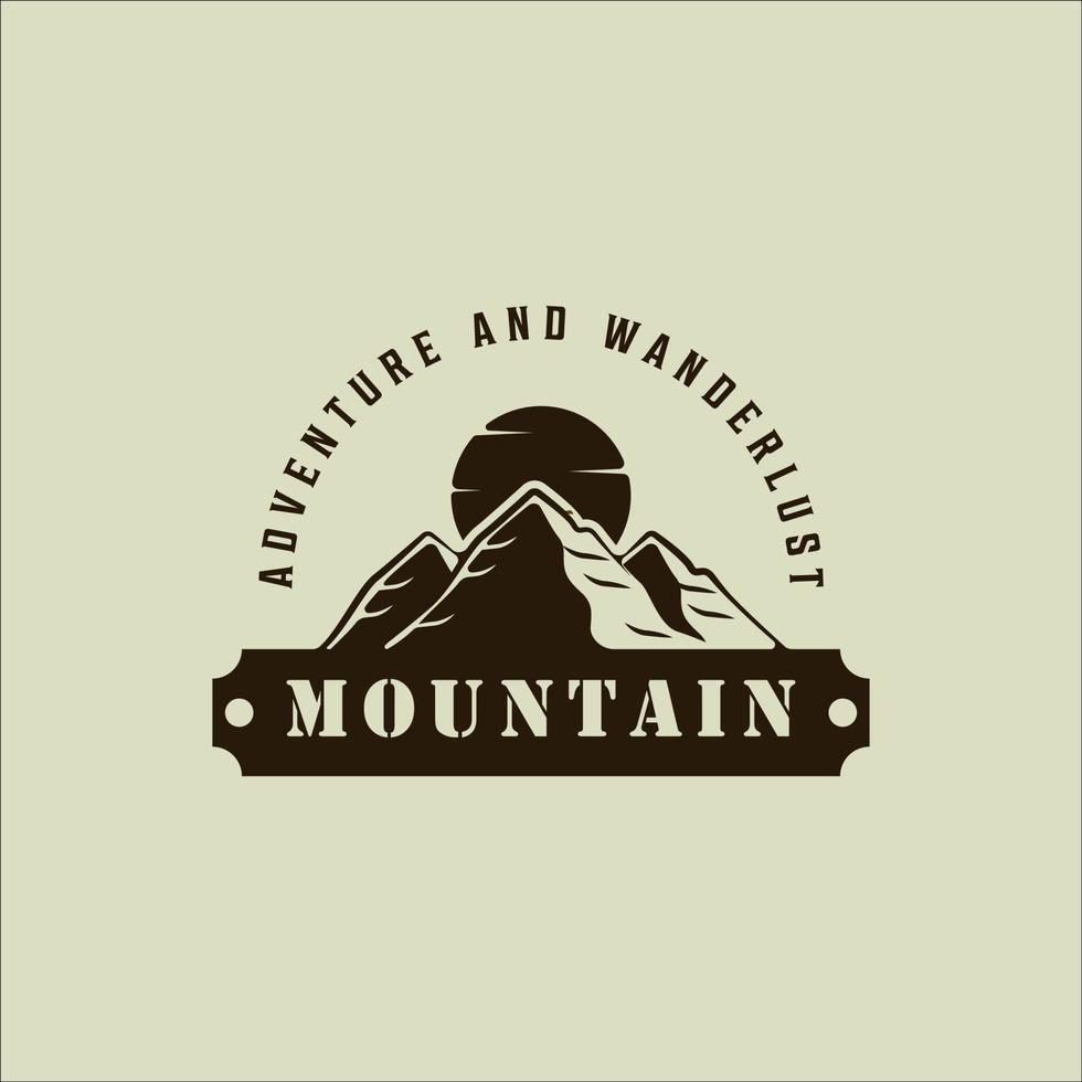 montagne avec soleil logo vintage vector illustration modèle icône graphisme. signe ou symbole de concept d'aventure ou de faune pour la nature avec typographie