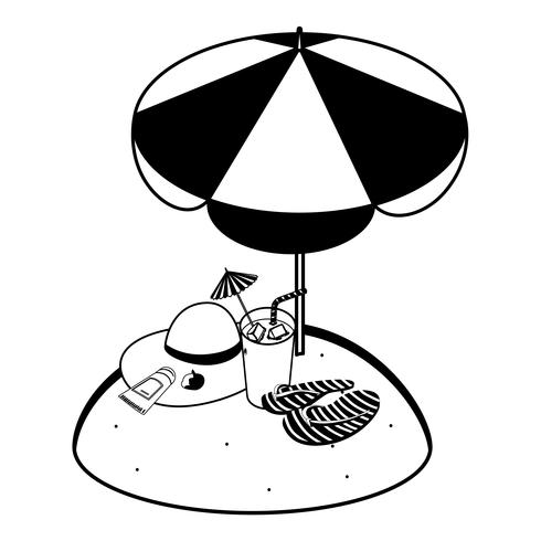 plage de sable en été avec parasol et tongs vecteur