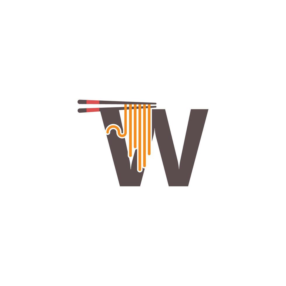 lettre w avec des baguettes et une création de logo d'icône de nouilles vecteur