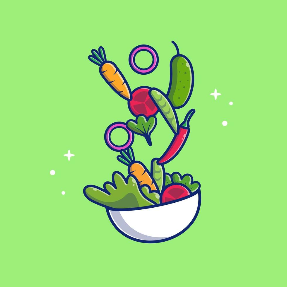 illustration d'icône vectorielle de dessin animé de salade de légumes. concept d'icône de nourriture santé isolé vecteur premium. style de dessin animé plat