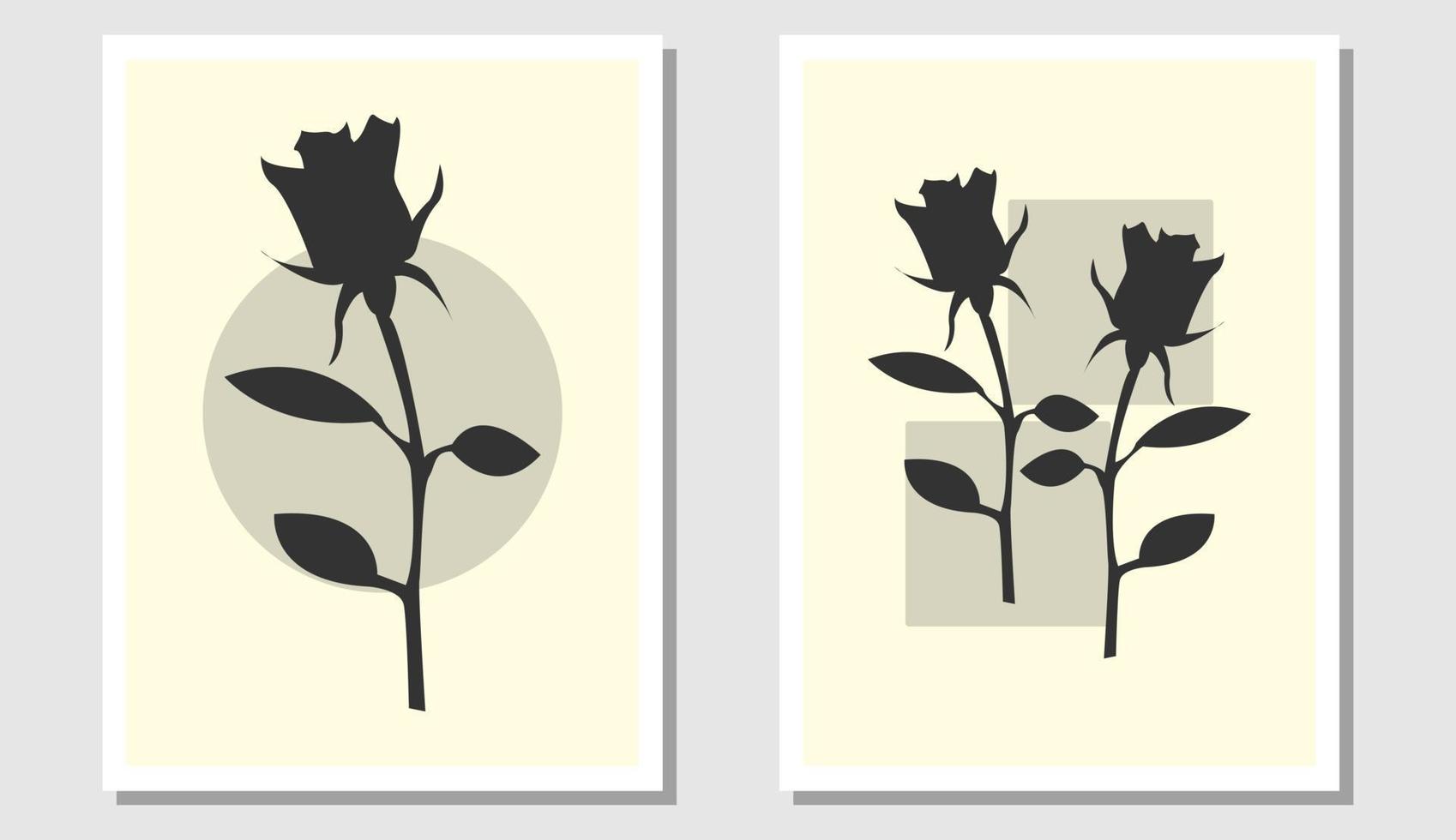 art mural botanique. conception de fleur de rose noire. cercles et carrés géométriques. adapté à la décoration murale du salon. illustration vectorielle vecteur