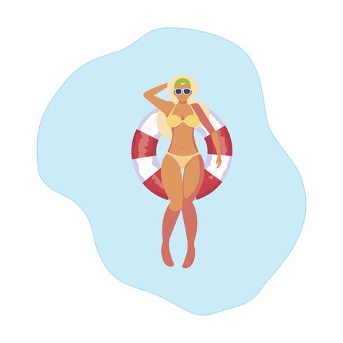 femme avec maillot de bain et flotteur de sauveteur flottant dans l&#39;eau vecteur