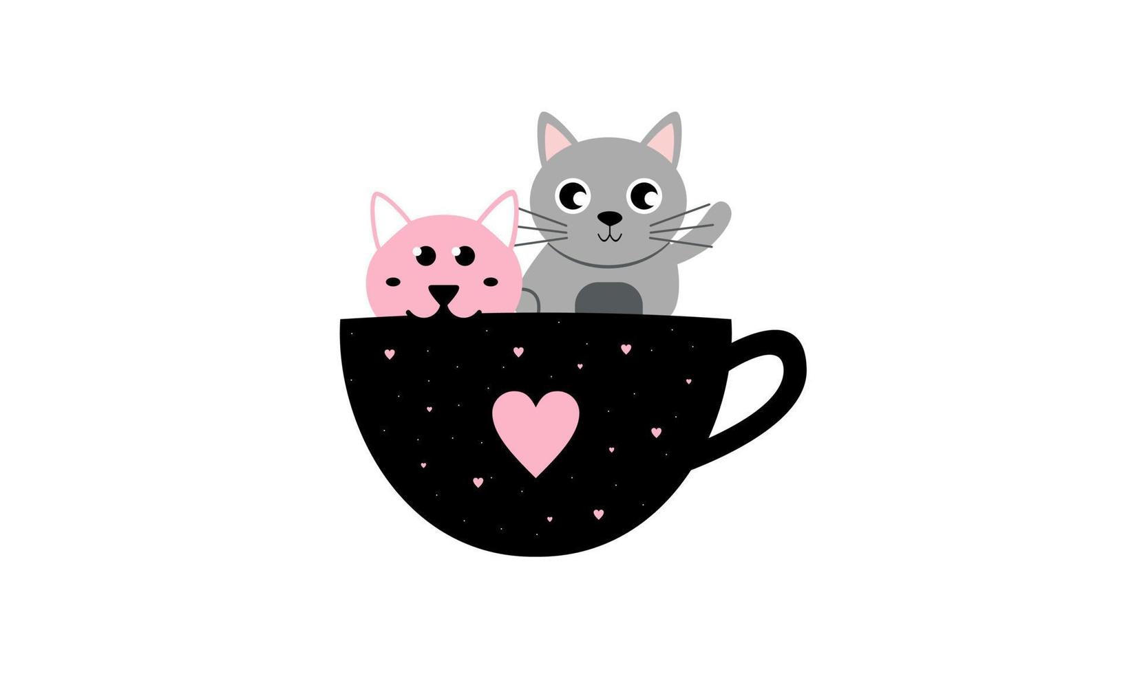 chats et tasses à thé une tasse de thé logo vecteur