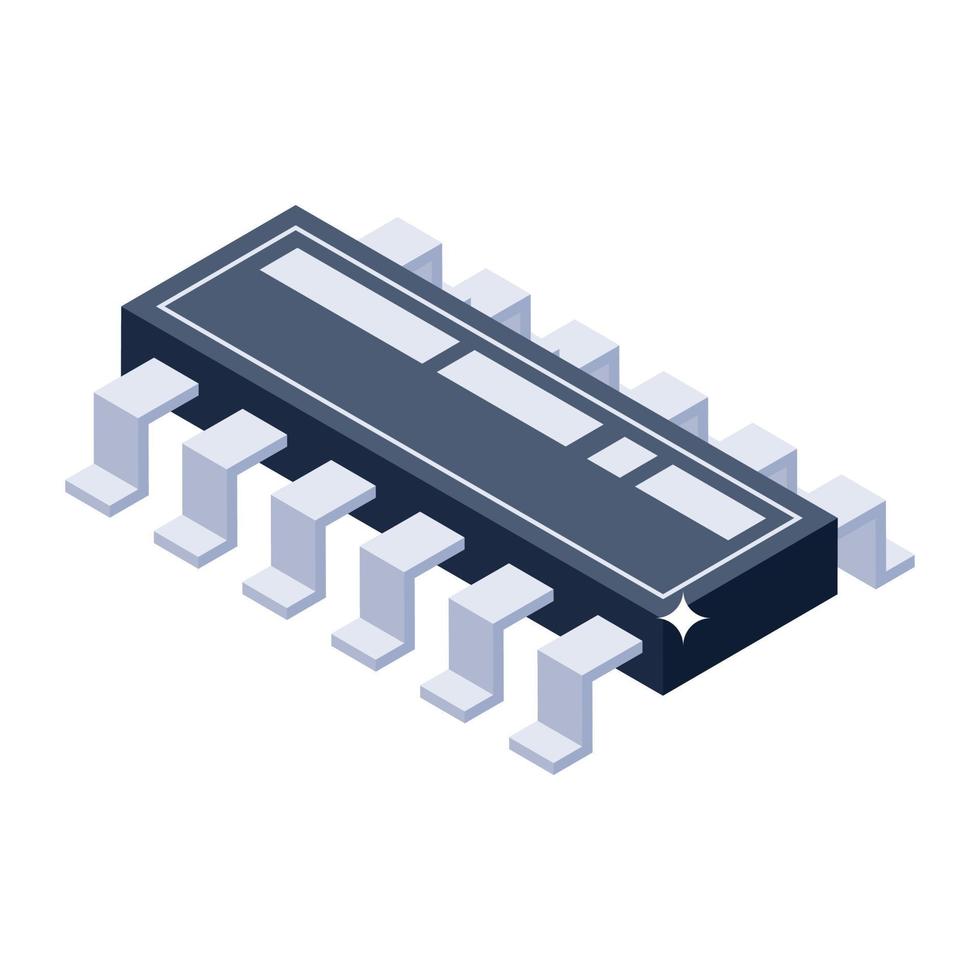 une icône de microcontrôleur électrique, style isométrique de circuit intégré vecteur