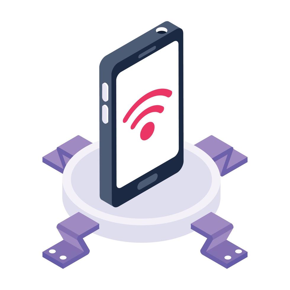 conception isométrique du réseau sans fil à l'intérieur du smartphone, icône wifi mobile vecteur