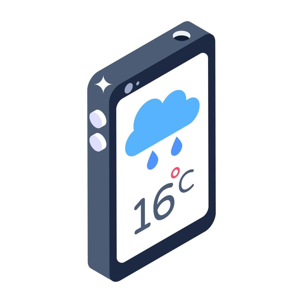 conception isométrique à la mode de l'icône de l'application météo mobile vecteur