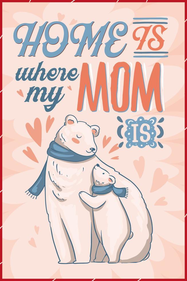 carte de voeux ours polaire fête des mères 2022 vecteur