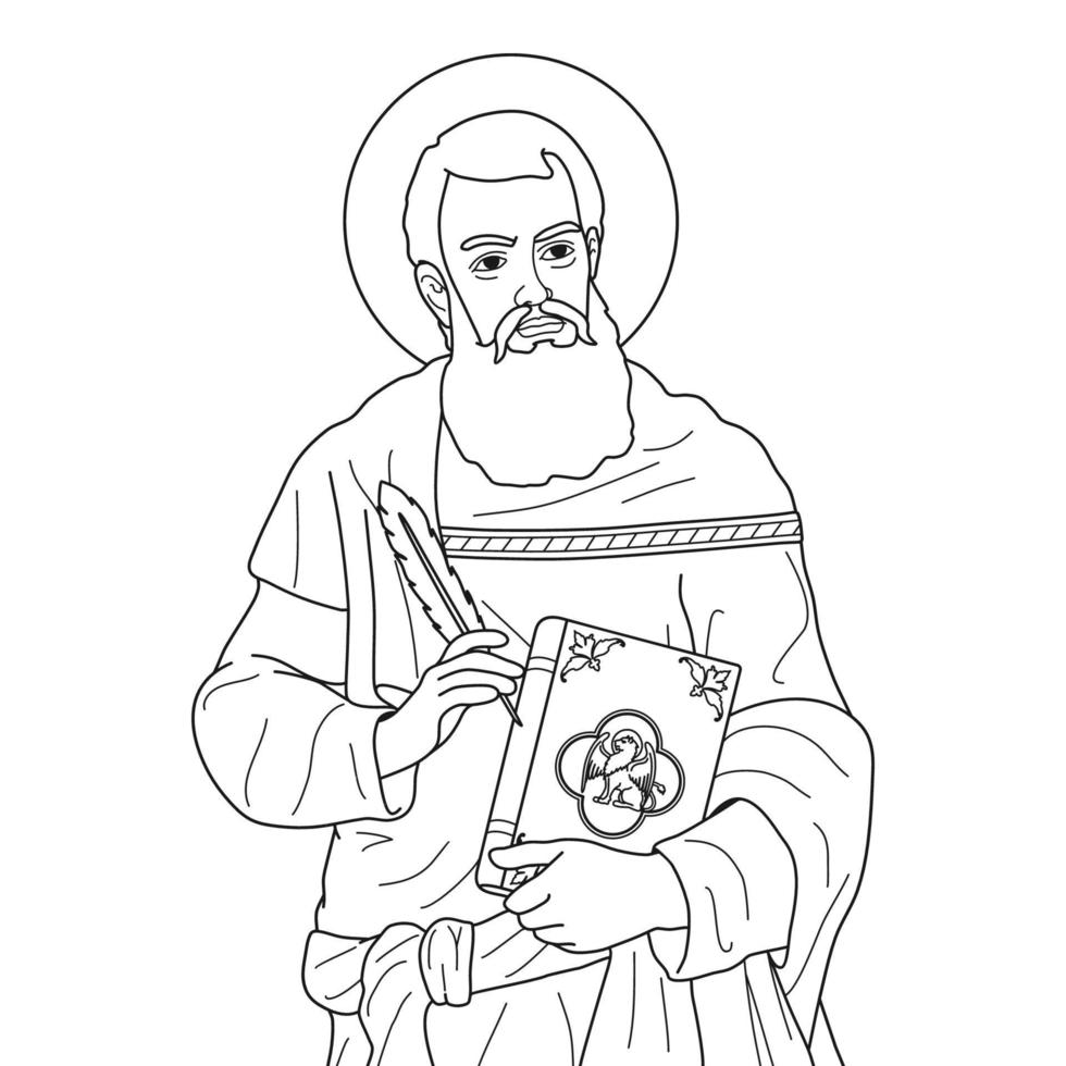 saint marc l'évangéliste illustration vectorielle contour monochrome vecteur
