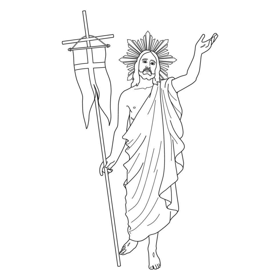 glorieux ressuscité jésus christillustration vectorielle contour monochrome vecteur