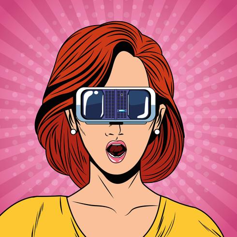 Femme avec une technologie de lunettes de réalité virtuelle vecteur