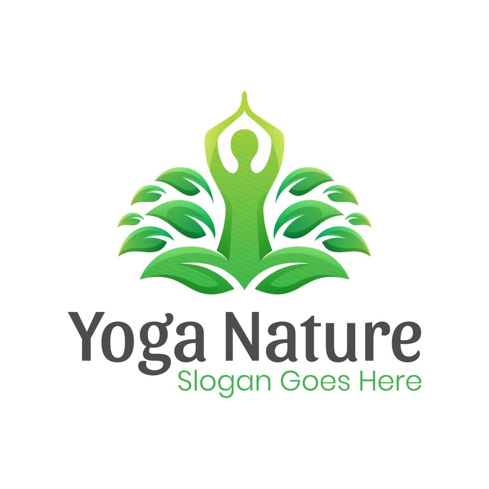 vecteur de conception de logo de yoga nature, emblème, feuille avec concept de design relaxant pour homme, symbole créatif, icône