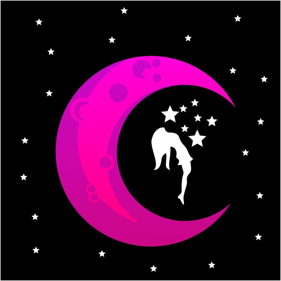 illustration silhouette de femme sur la lune vecteur