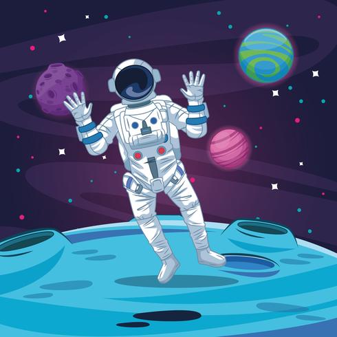 Astronaute dans le dessin animé de galaxie vecteur