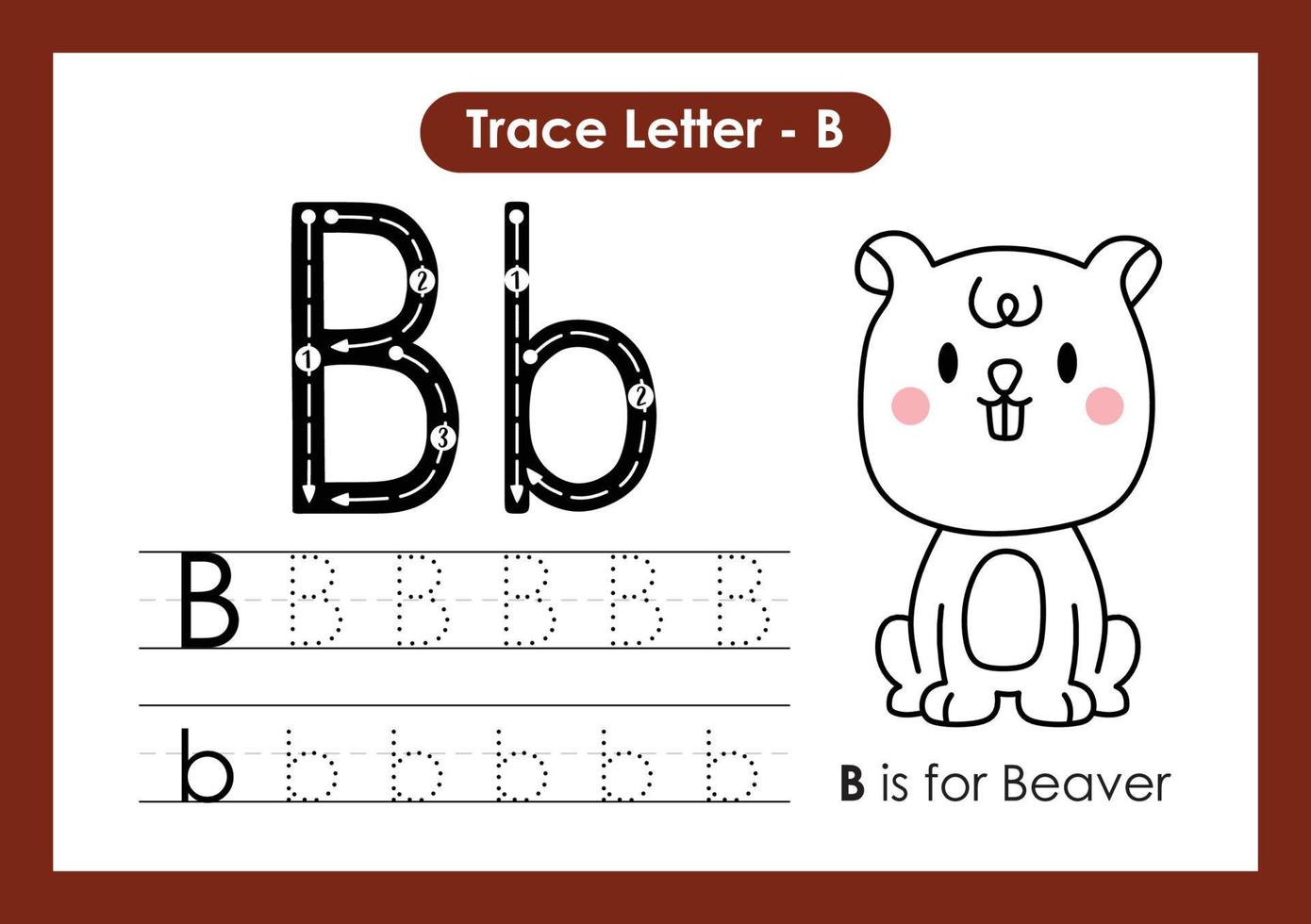 alphabet trace lettre a à z feuille de calcul préscolaire avec lettre b castor vecteur