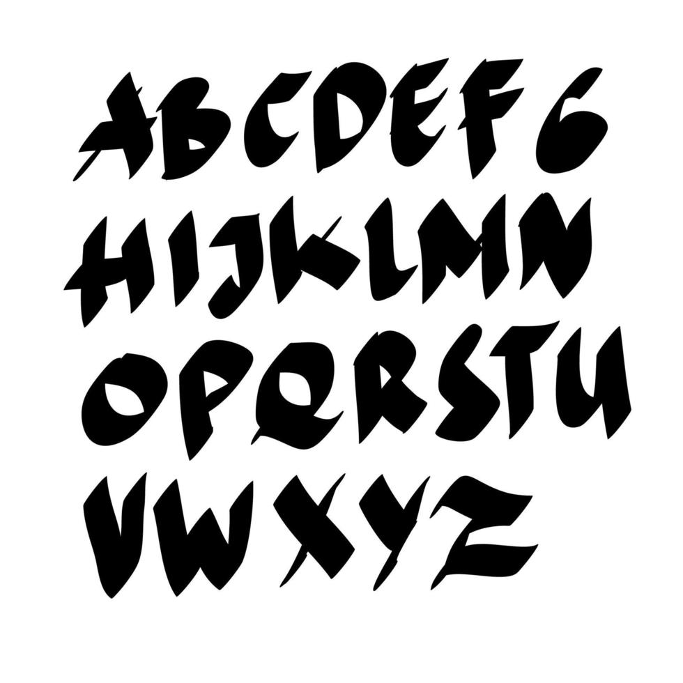 script de pinceau manuscrit noir et blanc alphabet anglais lettrage doodle lettre vecteur