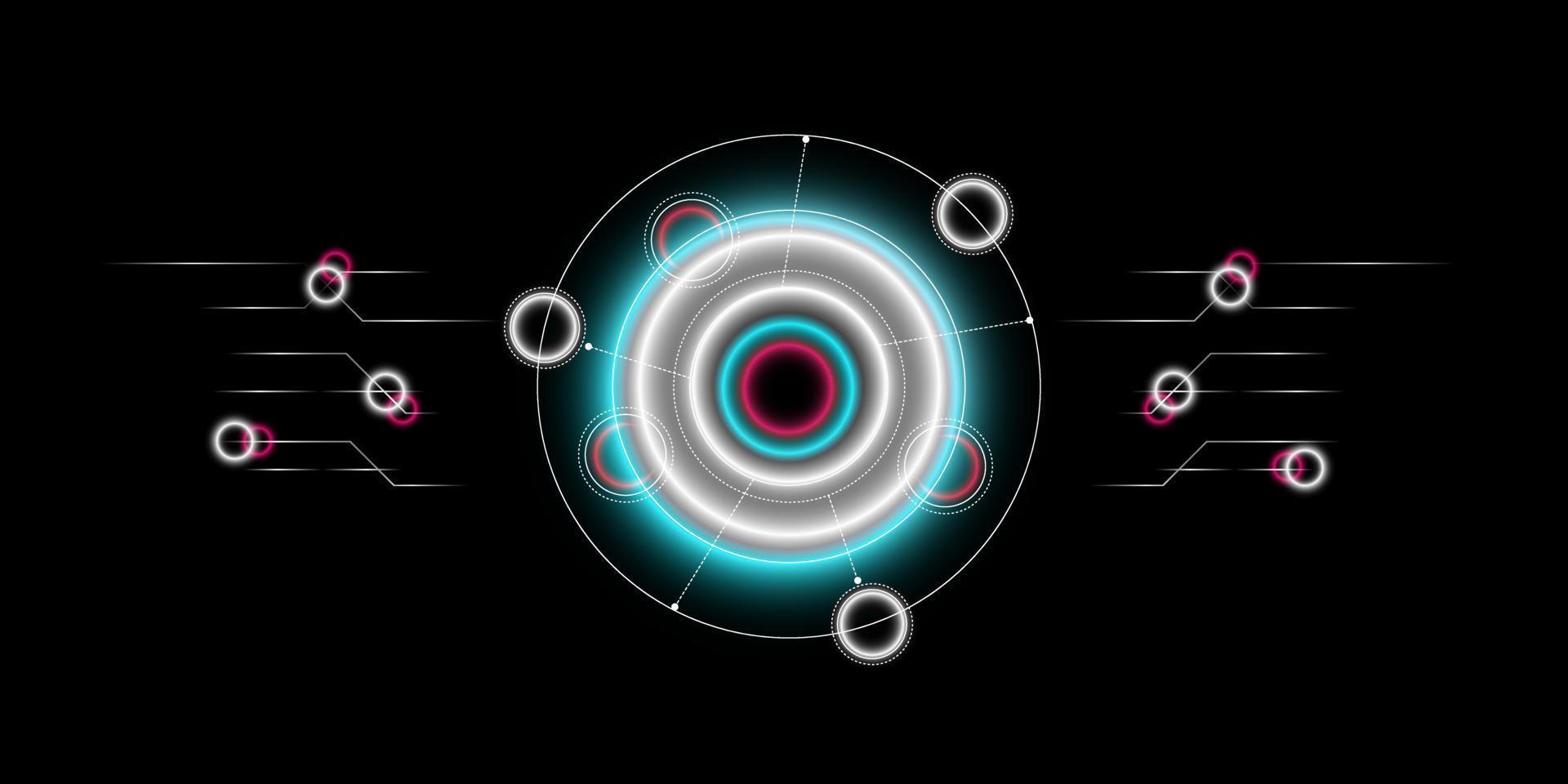fond de technologie abstraite blanc et bleu sur fond noir. cercle et anneau de la science. lueur et lumière brillante. vecteur