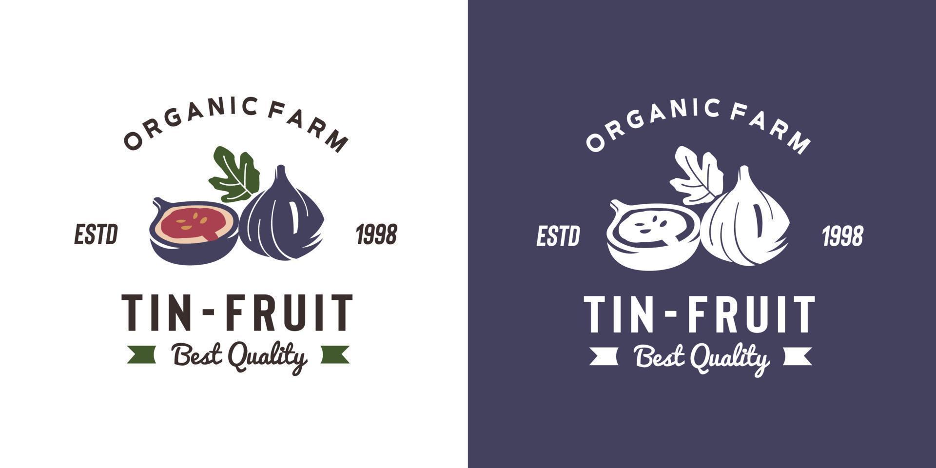 illustration de logo de fruits en étain vintage adaptée à la fruiterie et à la ferme fruitière vecteur