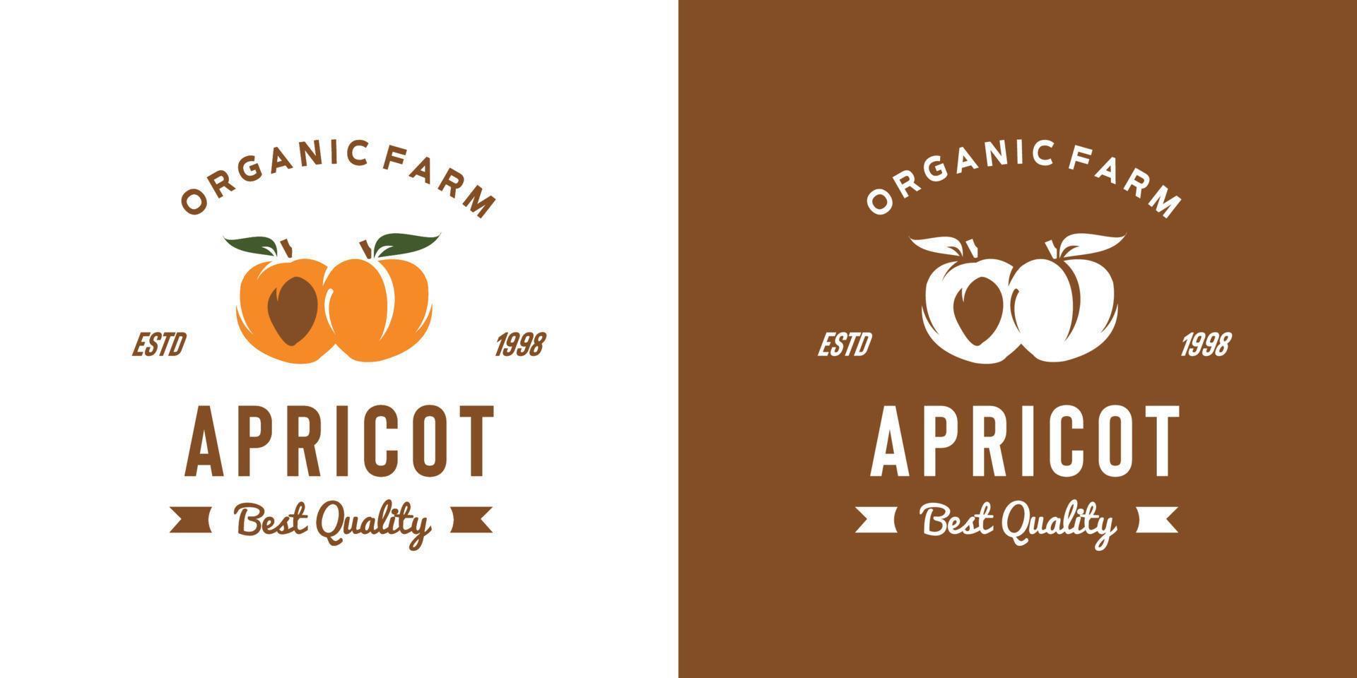 illustration de logo de fruit d'abricot vintage adaptée aux magasins de fruits et aux cafés minimalistes vecteur