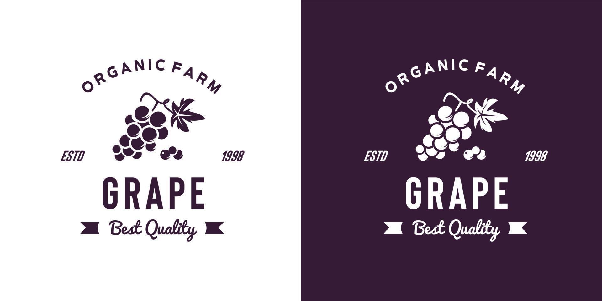 illustration de logo de fruit de raisin vintage adaptée à la fruiterie et à la ferme fruitière vecteur