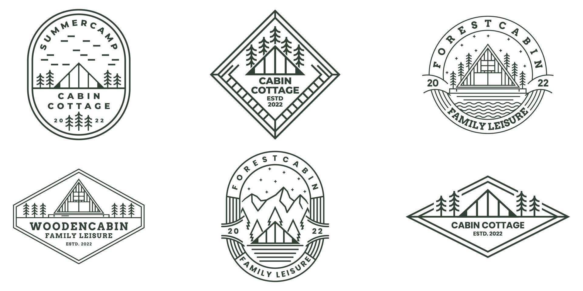 Définir l'ensemble de la conception de l'illustration vectorielle du logo de l'art de la ligne du chalet de la cabine vecteur