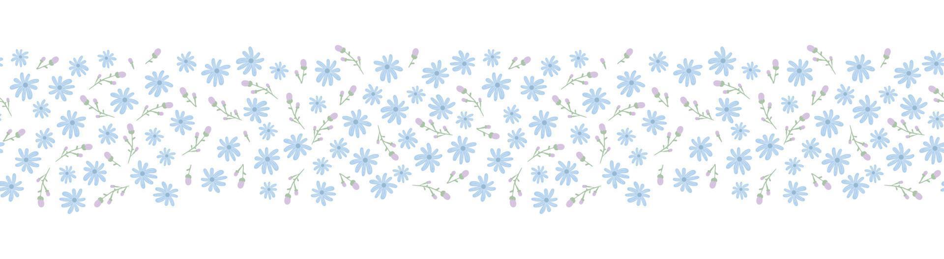 bordure de fleurs de printemps sans soudure avec un design végétal. modèle de fond de cadre floral bordures sans couture, cadre bleu. vecteur