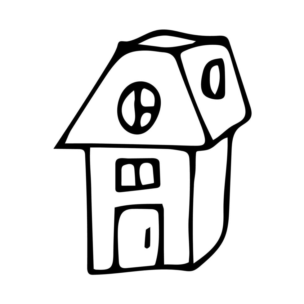 dessin animé doodle maison linéaire isolée sur fond blanc. vecteur