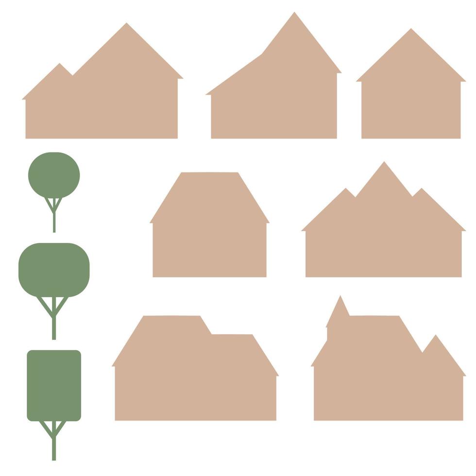 jeu d'icônes maison et arbre isolé sur fond blanc vecteur