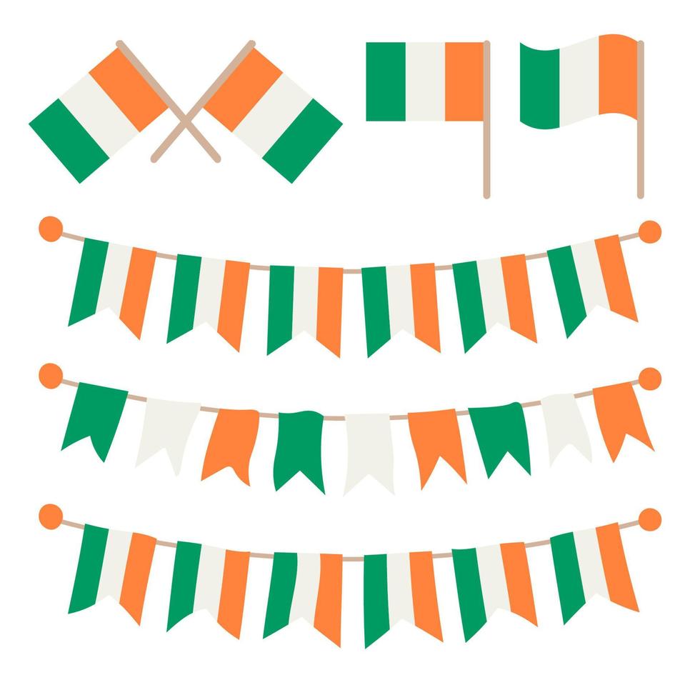 guirlandes de bruants irlandais isolés sur fond blanc. drapeaux d'irlande. vecteur