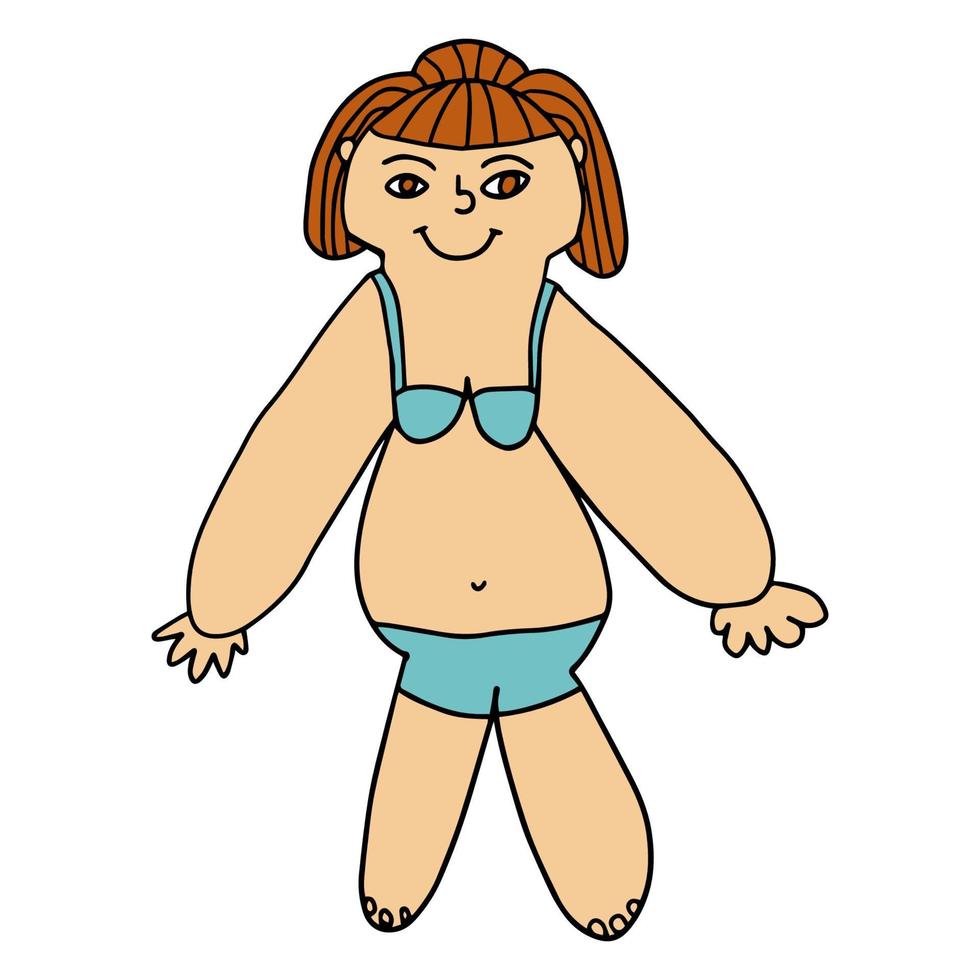 doodle jeune grosse dame en maillot de bain. concept positif de corps isolé sur fond blanc. vecteur