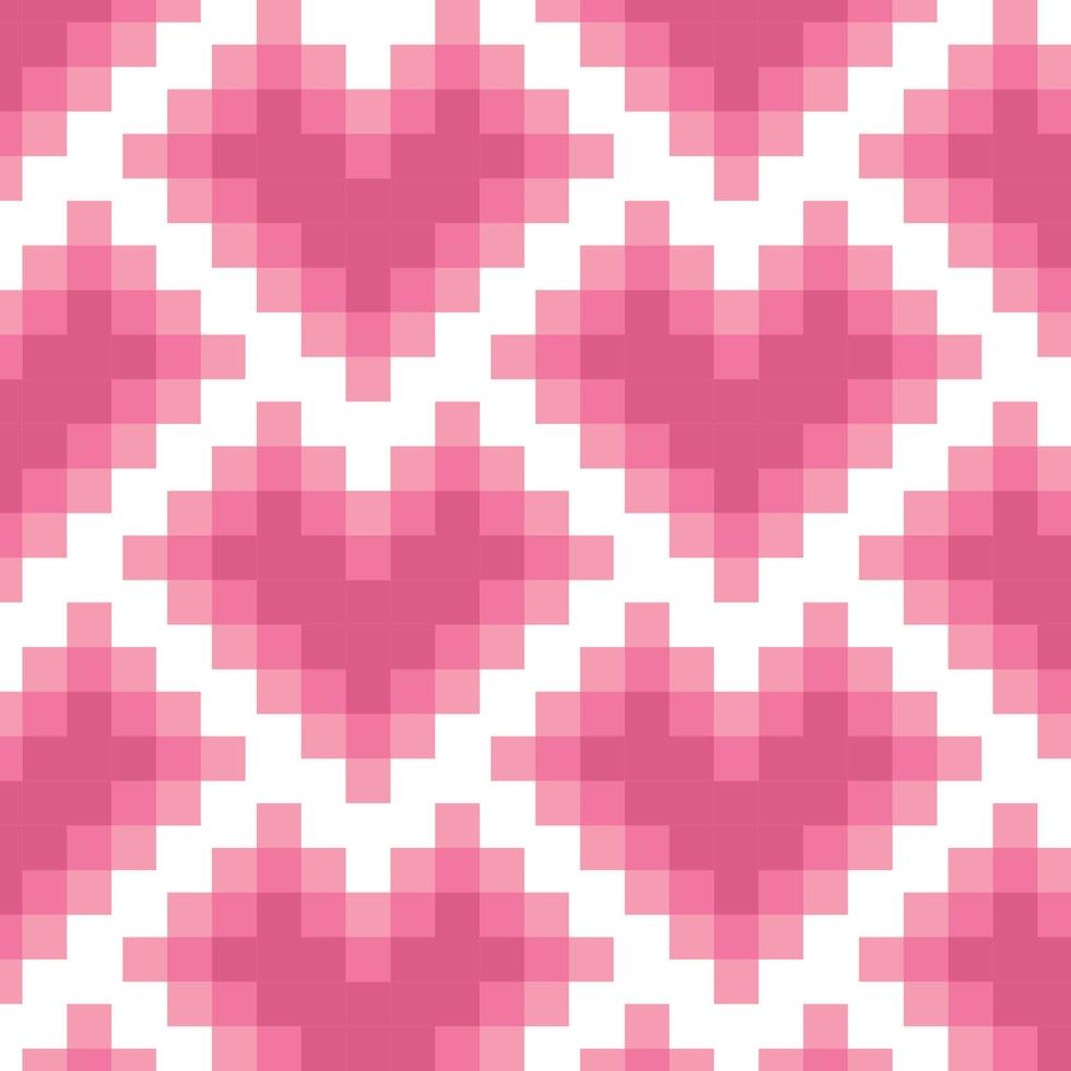 modèle sans couture avec coeurs rose pixel mosaïque isolé sur fond blanc. illustration vectorielle vecteur