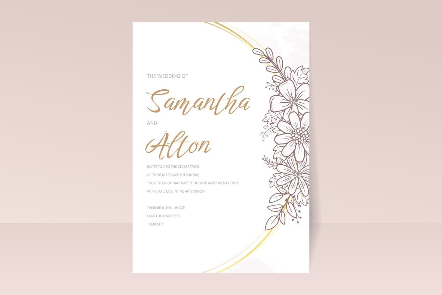 modèle d'invitation de mariage avec décoration de contour floral vecteur