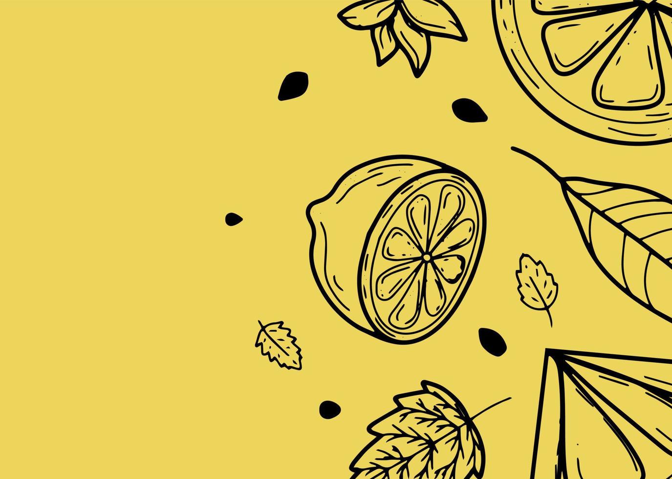 beau fond avec des citrons, des fleurs, des congés. illustration vectorielle dessinée à la main de fruits. bannière dans le style de la gravure. agrumes vintage et design botanique. pour affiche, impressions, papier peint, couvertures vecteur