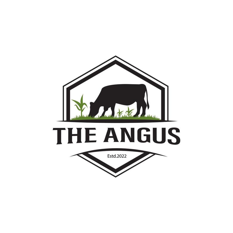 rétro vintage hexagone logo angus emblème étiquette bétail conception région ouest vecteur