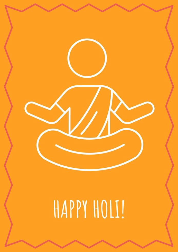 souhaitant une carte postale happy holi avec icône de glyphe linéaire. vacances indiennes. carte de voeux avec dessin vectoriel décoratif. affiche de style simple avec illustration lineart créative. dépliant avec souhait de vacances