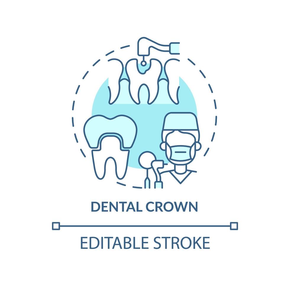 icône de concept de couronne dentaire turquoise. illustration de fine ligne d'idée abstraite de type de dentisterie cosmétique. remplacer les dents manquantes. dessin de contour isolé. trait modifiable. arial, myriade de polices pro-gras utilisées vecteur