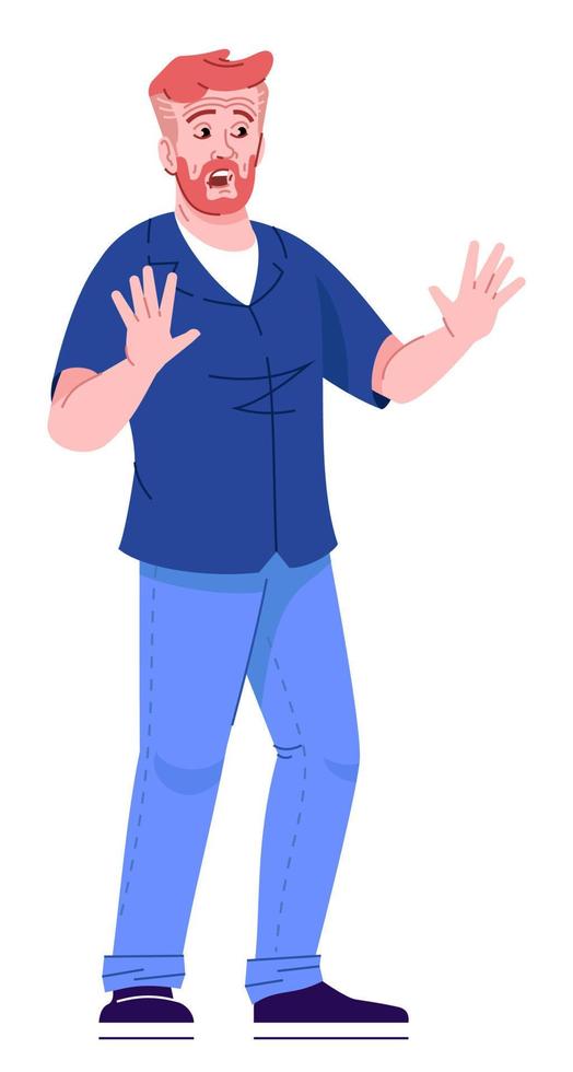 illustration vectorielle de couleur rgb semi-plate de trait comportemental. personnage de dessin animé isolé homme rousse profondément choqué sur fond blanc vecteur