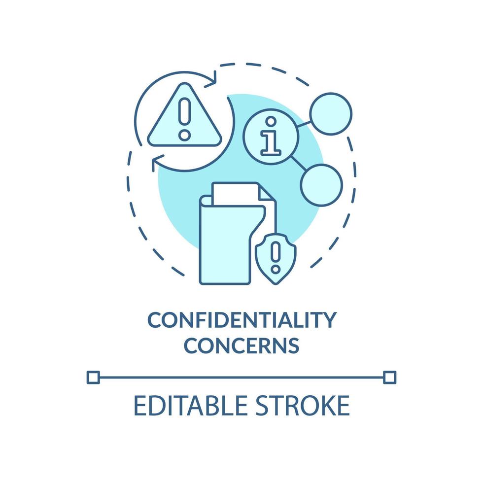 la confidentialité concerne l'icône de concept turquoise. problèmes de sécurité des données. ucaas risques idée abstraite illustration en ligne mince. dessin de contour isolé. trait modifiable. arial, myriade de polices pro-gras utilisées vecteur