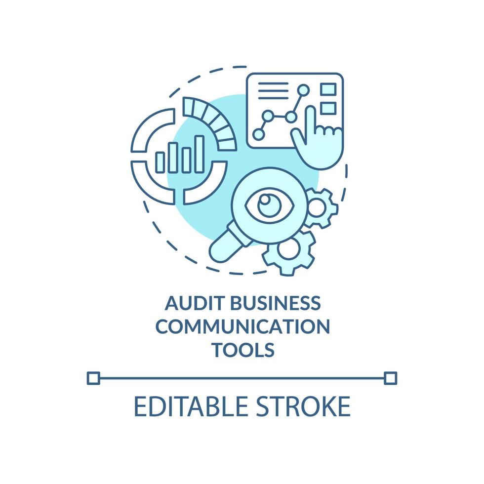 icône de concept turquoise d'outils de communication d'entreprise d'audit. passer à l'illustration de la ligne mince de l'idée abstraite du système ucaas. dessin de contour isolé. trait modifiable. arial, myriade de polices pro-gras utilisées vecteur