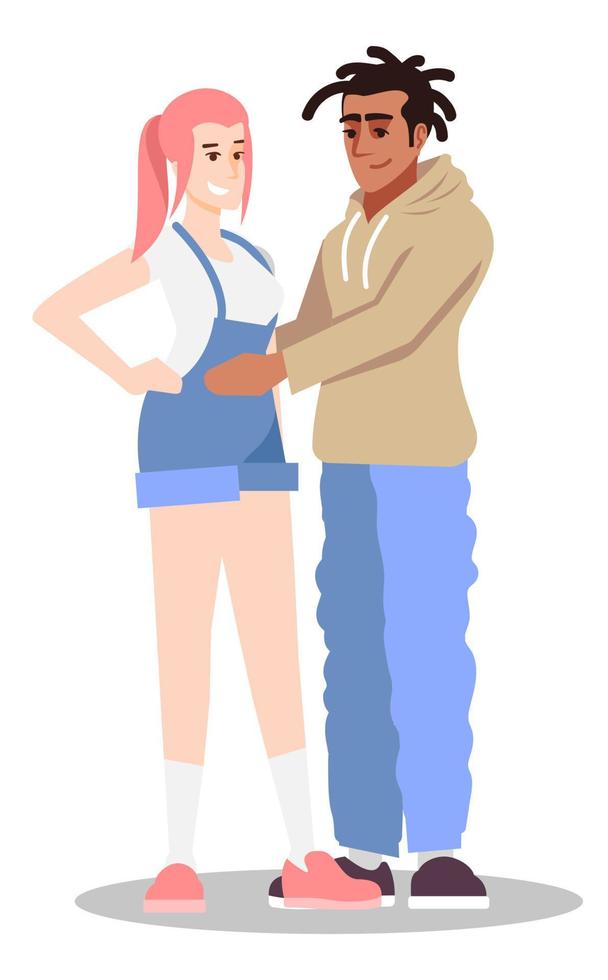 illustration de vecteur de couleur rvb semi-plat couple gen z. couple d'adolescents dans des tenues à la mode personnages de dessins animés isolés sur fond blanc