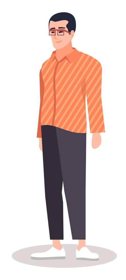 influenceur de mode illustration vectorielle de couleur rgb semi-plate. homme élégant portant des lunettes personnage de dessin animé isolé sur fond blanc vecteur