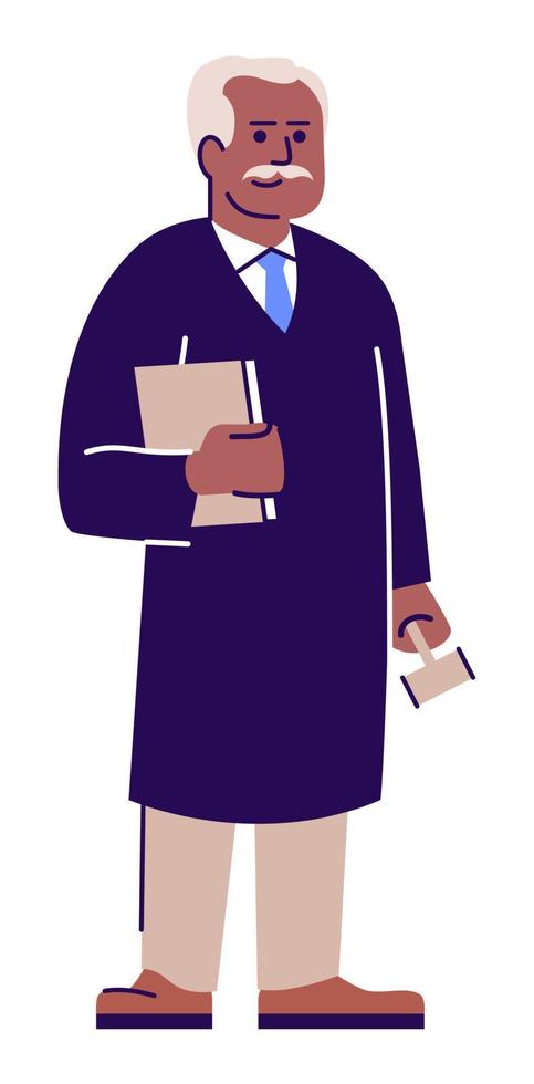 magistrat élu illustration vectorielle de couleur rgb semi-plate. poste. juge masculin avec personnage de dessin animé isolé marteau sur fond blanc vecteur