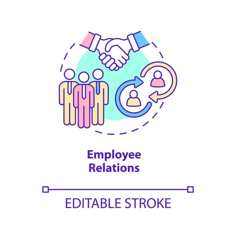 icône de concept de relations avec les employés. compétences pour les ressources humaines idée abstraite illustration fine ligne. dessin de contour isolé. trait modifiable. roboto-medium, myriade de polices pro-gras utilisées vecteur