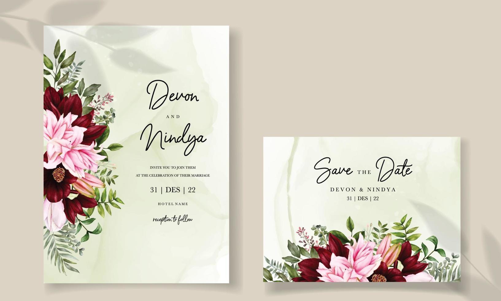 carte d'invitation de mariage floral aquarelle élégante et luxueuse vecteur