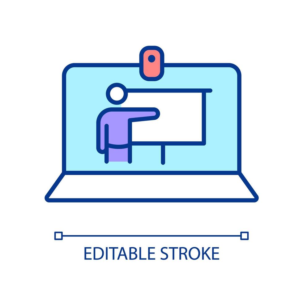 icône de couleur rvb de leçon en ligne. apprentissage électronique. cours internet. l'enseignement à distance. enseignement en ligne. illustration vectorielle isolée. dessin au trait rempli simple. trait modifiable. police arial utilisée vecteur