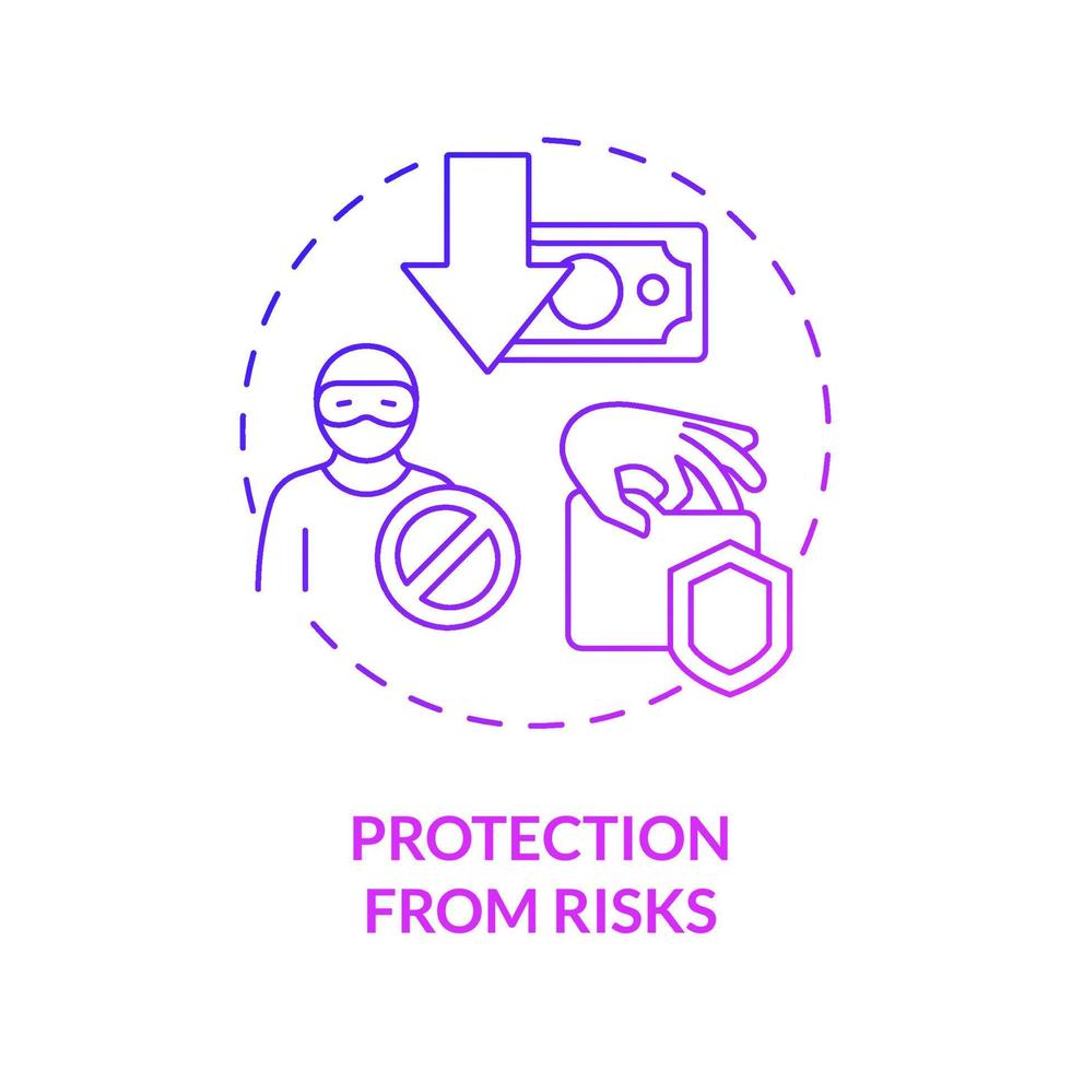 protection contre les risques icône de concept de dégradé violet. Sûreté et sécurité. illustration de fine ligne d'idée abstraite d'assurance d'entreprise. dessin de contour isolé. roboto-medium, myriade de polices pro-gras utilisées vecteur