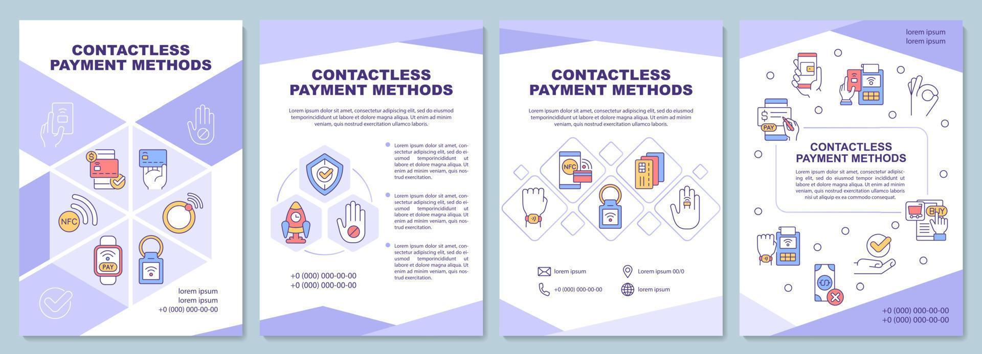 modèle de brochure de méthode de paiement sans contact. conception d'impression de livret avec des icônes linéaires. mises en page vectorielles pour la présentation, les rapports annuels, les publicités. arial-black, une myriade de polices pro-régulières utilisées vecteur