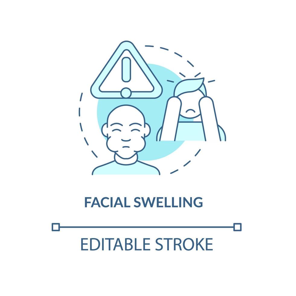 icône de concept turquoise de gonflement du visage. face à l'élargissement de la peau idée abstraite illustration de la ligne mince. dessin de contour isolé. trait modifiable. roboto-medium, une myriade de polices pro-gras utilisées vecteur