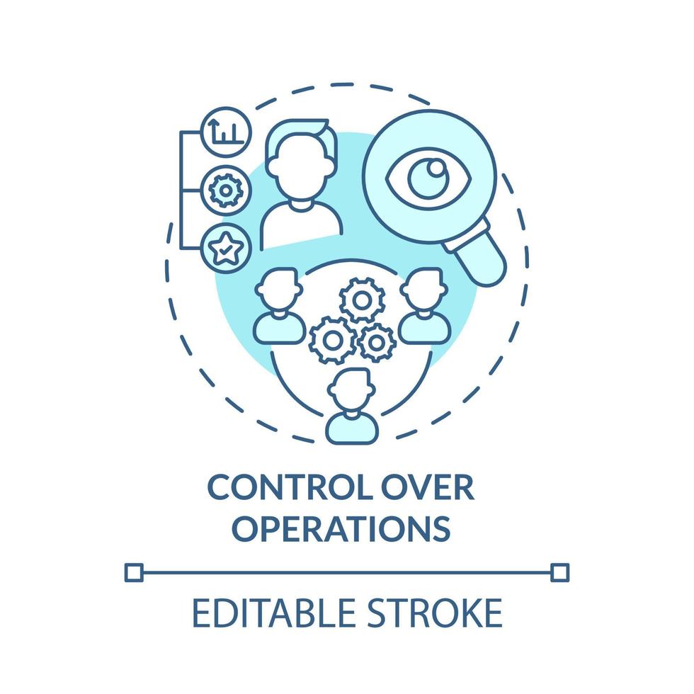 contrôle sur l'icône de concept bleu des opérations. illustration de la ligne mince de l'idée abstraite de la croissance interne. mobilisation des employés. développement de l'entreprise. dessin de couleur de contour isolé de vecteur. trait modifiable vecteur