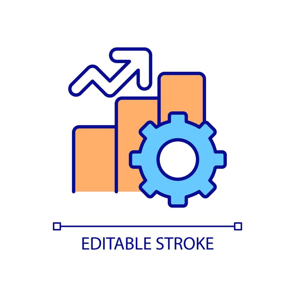 icône de couleur rvb de croissance des statistiques. logiciels informatiques et gestion de systèmes. veille informatique. illustration vectorielle isolée. dessin au trait rempli simple. trait modifiable vecteur